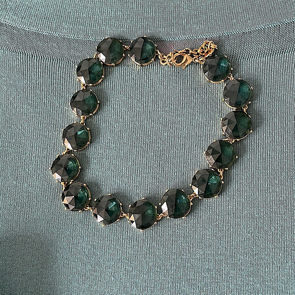 Kate Spade Blue Crystal Faceted Gems Gold Plate Hardware Necklace 16-18 In EUC